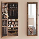 SONGMICS Dulap de bijuterii cu oglinda, din MDF, montare pe perete, 37x10x120 cm, maro rustic Household NewTrend