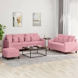 vidaXL Set de canapele cu perne, 3 piese, roz, catifea
