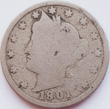2349 USA SUA Statele Unite 5 cents 1901 (with &quot;CENTS&quot;) UZATA km 112, America de Nord