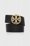 Tory Burch curea de piele cu doua fete femei, culoarea negru