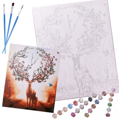 Pictura mare dupa numere si poza 40 x 50 cm pe rama din lemn, model Cerb foto