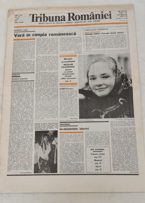 Tribuna Rom&acirc;niei (1 iulie 1989) Nr. 391