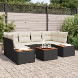 Set canapele grădină vidaXL cu perne Negru Poli Ratan Acacia, Canapea grădină vidaXL pentru 2 persoane cu depozitare și perne Negru Poli Ratan