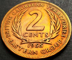Moneda istorica 2 CENTI - CARAIBE de EST, anul 1955 * cod 5348 B
