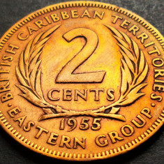 Moneda istorica 2 CENTI - CARAIBE de EST, anul 1955 * cod 5348 B