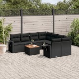 VidaXL Set mobilier de grădină cu perne, 9 piese, negru, poliratan