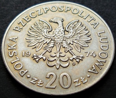 Moneda 20 ZLOTI - POLONIA, anul 1974 * cod 496 = Marceli Nowotko foto