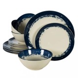 Set farfurii 12 piese, 4 persoane, Alb Ivoire cu bluemarin