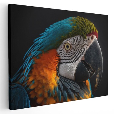 Tablou canvas pasare papagal ara, albastru, portocaliu, verde 1118 Tablou canvas pe panza CU RAMA 70x100 cm foto