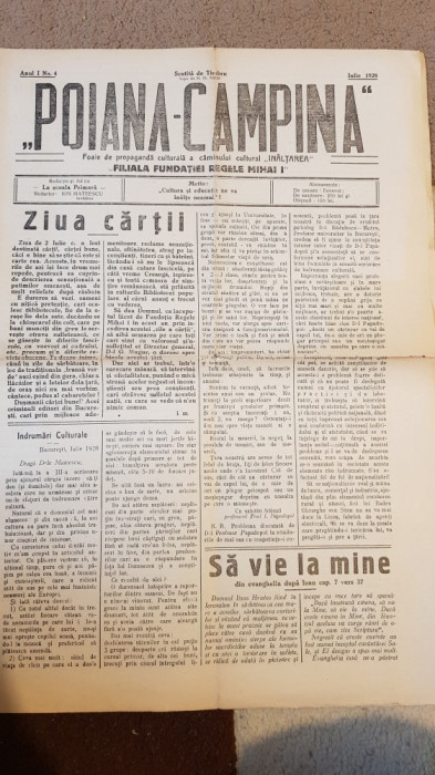 ziarul poiana campina iulie 1928-anul 1, nr. 4-fundatia culturala regele mihai 1