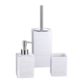 Cumpara ieftin Set baie dispenser sapun, pahar periute dinti, perie toaleta ceramica alba, Brush