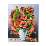 Tablou pictat manual, Vaza cu maci imperiali, 50x40cm ulei pe panza, gata de expus pe perete