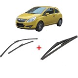 Cumpara ieftin Set 3 stergatoare OPEL CORSA D Hatchback Van (S07) din 2006 - 2014, pentru parbriz si luneta fata si spate auto, Valeo Silencio, din cauciuc siliconat