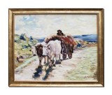 Cumpara ieftin Tablou celebru Car cu boi pictat manual inramat, 55x45cm ulei pe panza, rama din lemn, reproducere Nicolae Grigorescu, Stefan Bilibou