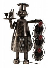 Suport pentru Sticle de Vin, tip Bucatar, din metal lucios Argintiu Negru, capacitate 3 Sticle de 0,75 ml, H 53 cm, latime 36 cm foto