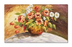 Tablou 3D Vaza cu crizanteme si margarete pictat manual living, dormitor, 100x60cm ulei pe panza efect 3D, Valentin Pop
