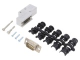Conector D-Sub 9 pini tată, mufă, unghi 90&deg;, lipire, albă