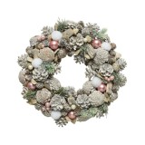 Cumpara ieftin Decoratiune - Wreath Pinecone White Wash - Glitter Pearls, Pink Baubles, Cottonballs | Kaemingk