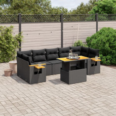 Set mobilier de gradina cu perne, 8 piese, negru, poliratan foto