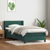 vidaXL Pat box spring cu saltea, verde &icirc;nchis, 80x220 cm, catifea 3318306
