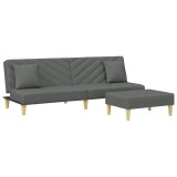 Canapea extensibila 2 locuri/perne/taburet, gri inchis, textil