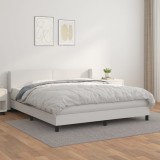 VidaXL Pat box spring cu saltea, alb, 160x200 cm, piele ecologică 3130668
