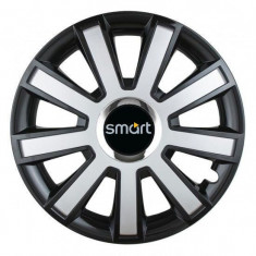 Set 4 capace roti Silver/black cu inel cromat pentru gama auto Smart, R14