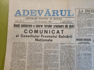 adevarul 25 decembrie 1989 - anul 1,nr. 1 - prima aparitie a ziarului foto