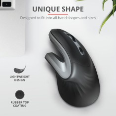 MOUSE TRUST, &quot;Verro Ergonomic&quot;, PC sau NB, wireless, 2.4GHz, optic, 1600 dpi, butoane/scroll 6/1, buton selectare viteza, negru, &quot;TR-23507&quot; (timbru ve