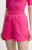 HUGO pantaloni scurți din bumbac femei, culoarea roz, cu imprimeu, high waist, 50536943