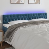 VidaXL Tăblie de pat cu LED, albastru &icirc;nchis, 200x7x78/88 cm, catifea