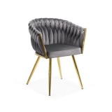 Scaun living BUC 261, catifea, structura metalica aurie, perne groase, 120 kg