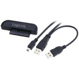 CABLU USB LOGILINK adaptor, USB 2.0 (T) la S-ATA (T), 6cm, adaptor USB la HDD S-ATA 2.5&quot;, cu USB suplimentar pt. extra power, negru, &quot;AU0011A&quot; (timbru