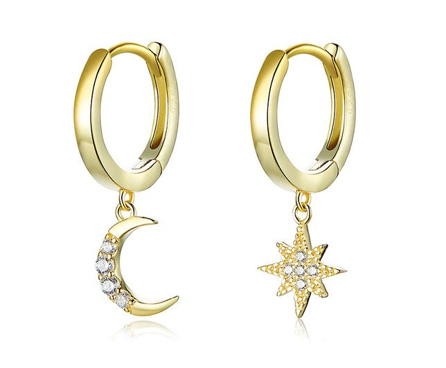 Cercei din argint Luna si Stea -Golden Moon and Stars - placati cu aur |  arhiva Okazii.ro