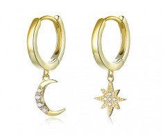 Cercei din argint Luna si Stea -Golden Moon and Stars - placati cu aur foto