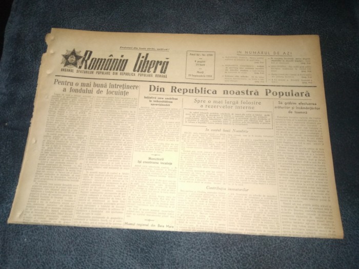 ZIARUL ROMANIA LIBERA 29 SEPTEMBRIE 1953