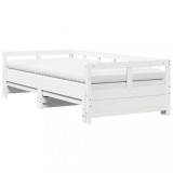 Cumpara ieftin Pat zi cu extensie si saltele, alb, 90x200 cm, lemn masiv pin