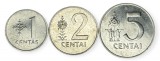 LITUANIA lot / set : 1 + 2 + 5 Centas 1991 , km 85 + km 86 + km 87 , a UNC, Europa, Aluminiu
