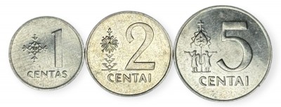 LITUANIA lot / set : 1 + 2 + 5 Centas 1991 , km 85 + km 86 + km 87 , a UNC foto