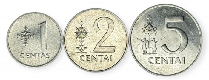 LITUANIA lot / set : 1 + 2 + 5 Centas 1991 , km 85 + km 86 + km 87 , a UNC