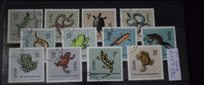 TS23 - Timbre serie Polonia - 1963 Amfibieni si reptile