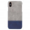 Husa piele ecologica si policarbonat, iPhone XS / X, gri si albastru, textura Crazy Horse, model Bicolor