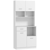 HOMCOM Dulap &Icirc;nalt pentru Bucătărie cu Sertar, 4 Dulapuri și 3 Spații Deschise, 80x35x180 cm, Alb | Aosom Romania