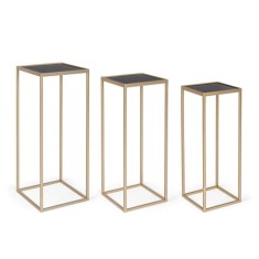 Set 3 masute fier auriu Nucleos 24x24x65 cm, 28x28x70 cm,31x31x75 cm