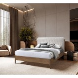 Cumpara ieftin Pat tapitat din lemn Barcelona 140x200, cu somiera fixa, culoare Bej