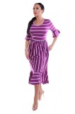 Cumpara ieftin V679-2112 Rochie midi casual, model dungi orizontale si maneci trei sferturi, M, S/M