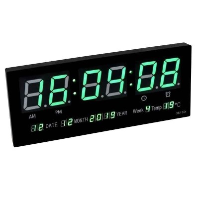 Ceas digital de perete cu afisaj termometru, calendar si LED verde foto