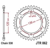 Pinion spate 45 dinti pas lant 530 Yamaha RD 550 YPVS (84-85) - XJ 600 H (84-91) - XJ 600 N (84-91)