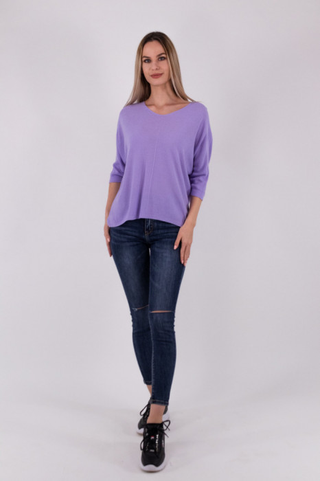 Bluza tricotata, cu anchior si maneca 3 4, lila