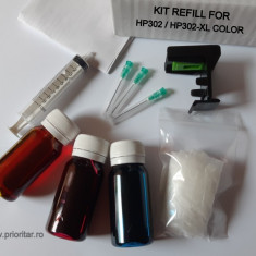 Kit refill reincarcare si desfundare cartuse HP302 F6U67AE HP-302XL color